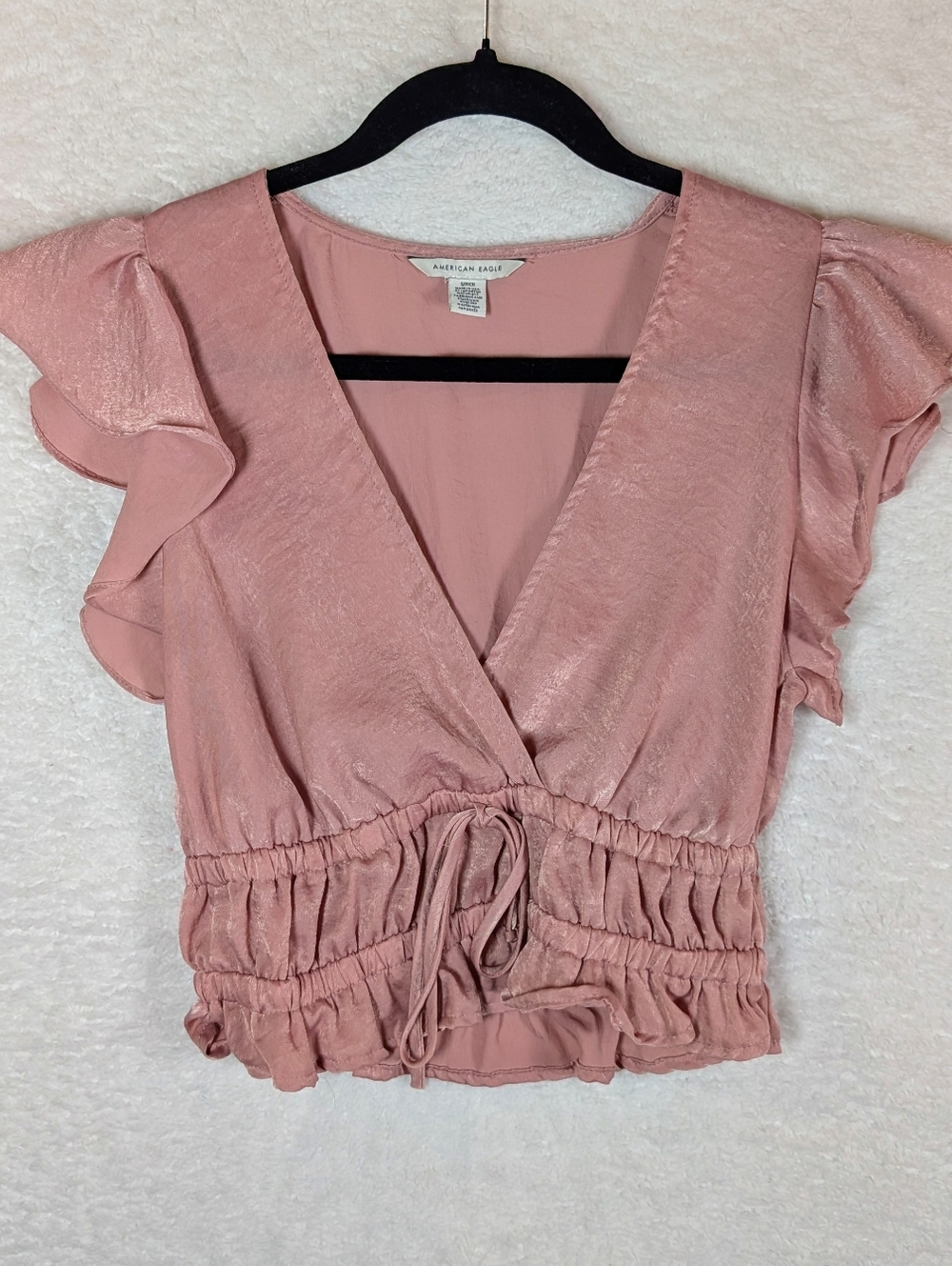 American Eagle Outfitters Blush Pink V-Neck Ruffle Crop Sleeve Top